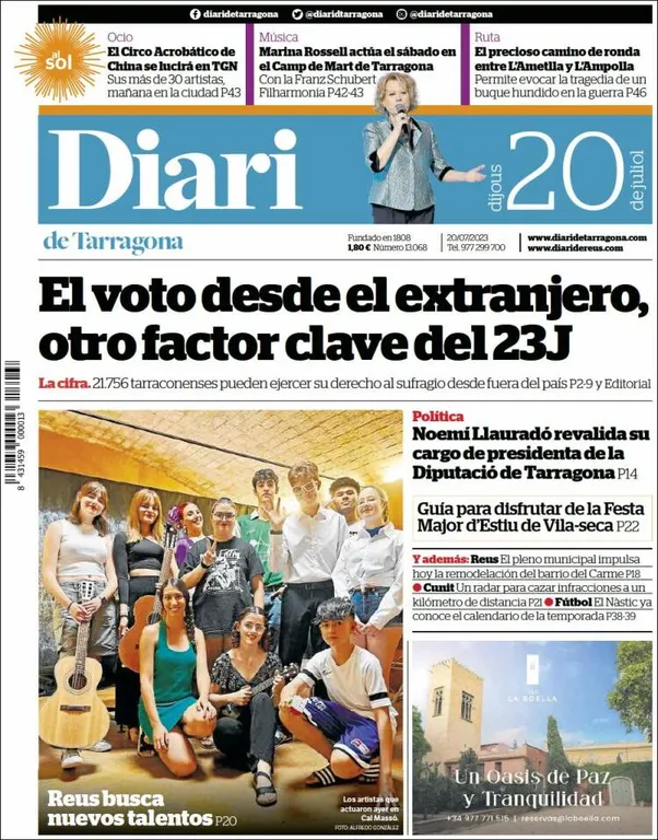 Consulta les portades dels diaris d'aquest 20 de juliol