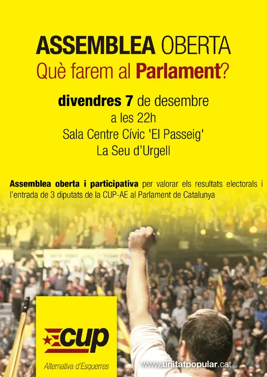 Assemblea oberta per debatre el paper de la CUP al Parlament