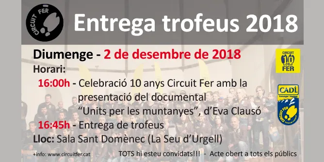 Cloenda del Cadí Circuit Fer 2018 amb el lliurament de trofeus