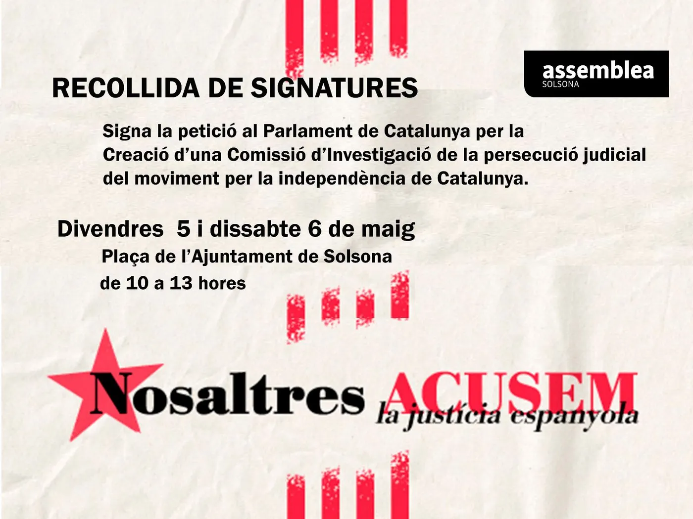 <strong>L'ANC organitza una recollida de signatures per demanar la creació d'una Comissió d'investigació de la persecució judicial del moviment per la independència</strong>