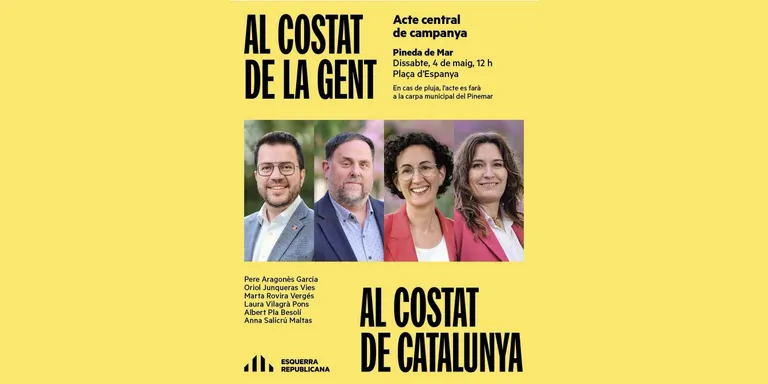Pere Aragonès, Oriol Junqueras, Laura Vilagrà i Marta Rovira fan l'acte central de campanya d'ERC a Pineda
