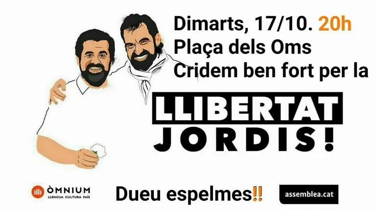 Convocada una concentració a la plaça dels Oms en suport a Jordi Sànchez i Jordi Cuixart