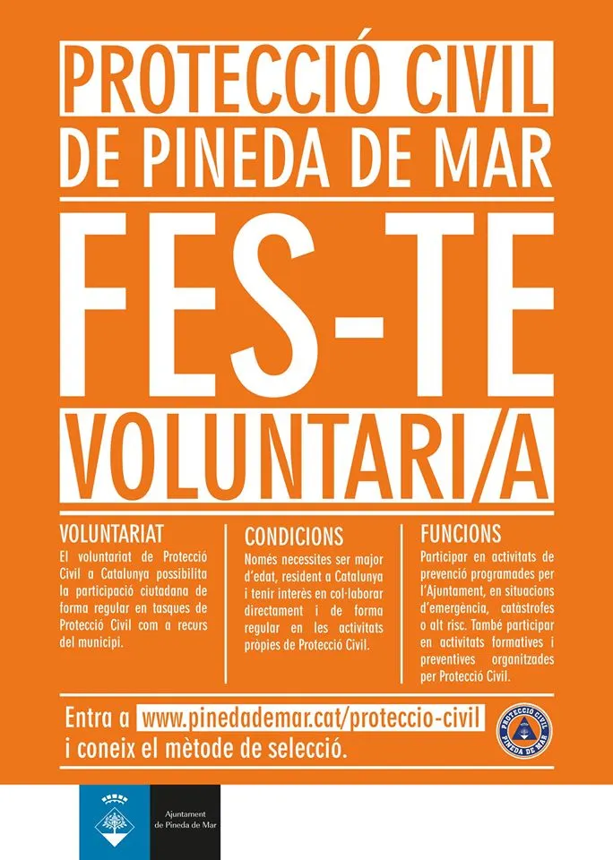 S'obre el període per presentar candidatures a voluntari/a a Protecció Civil de Pineda