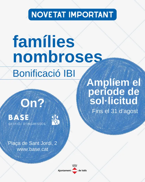 S’amplia el període de sol·licitud de bonificacions de l’IBI a famílies nombroses