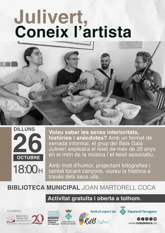 Julivert compartirà música i anècdotes a la Biblioteca de Roda de Berà