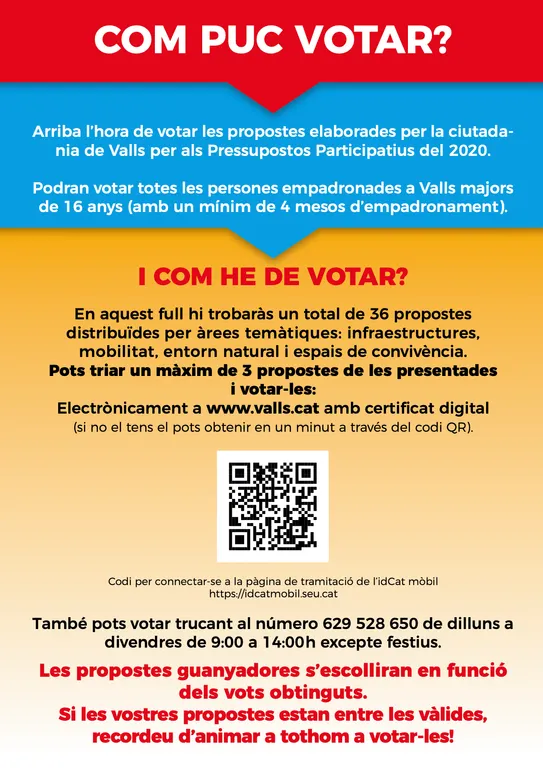 S’obre el període de votacions pels pressupostos participatius