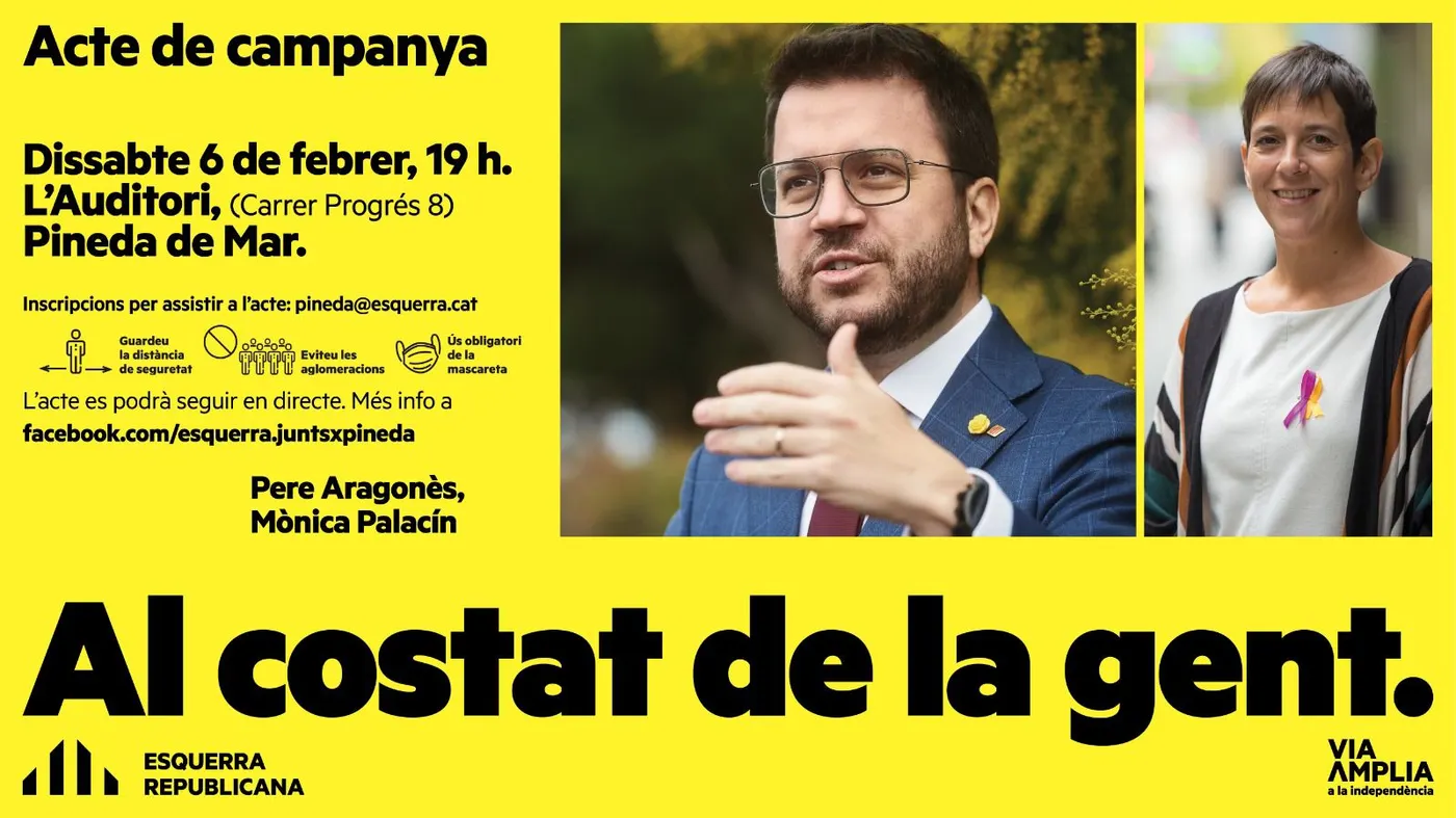 El candidat a la presidència per ERC, Pere Aragonès farà un acte de campanya aquest dissabte a l'Auditori de Pineda