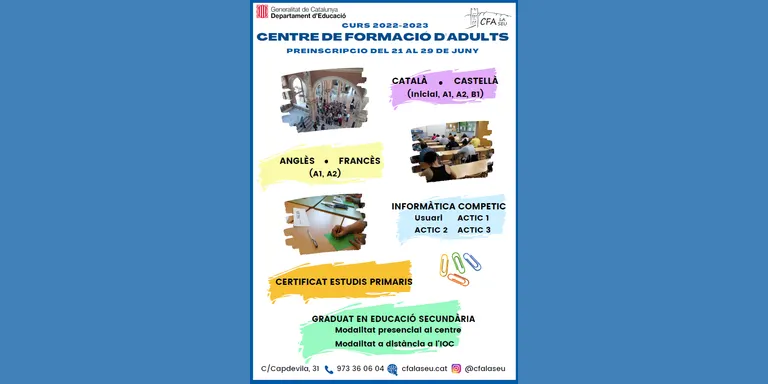 El Centre de Formació d'Adults de la Seu d'Urgell obre preinscripcions del 21 al 29 de juny