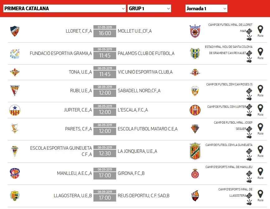 Jornada 1 - 1 Catalana (Grup 1)