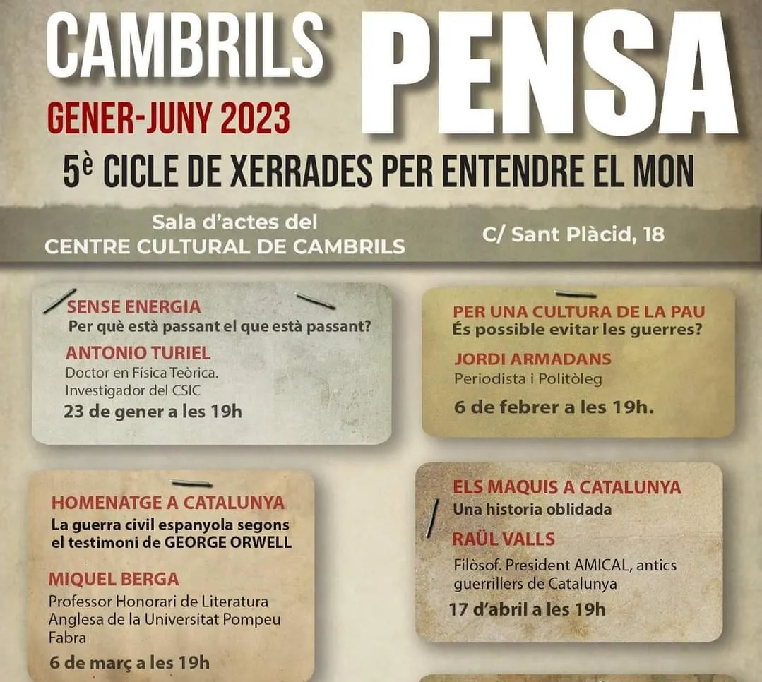 El Banc del Temps i ACTE Cambrils programen el 5è cicle de xerrades per entendre el món