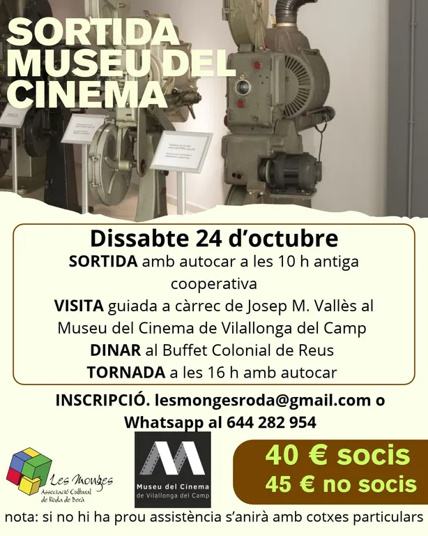 L'Associació Cultural Les Monges de Roda de Berà organitza una sortida al Museu del Cinema de Vilallonga del Camp