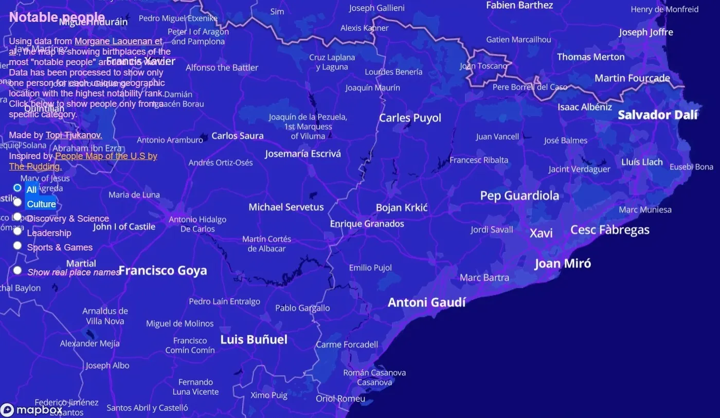 Un geògraf finlandès crea ‘Notable people’, un mapa que mostra les persones més destacables de cada lloc del món. Saps qui surt a Caldes?