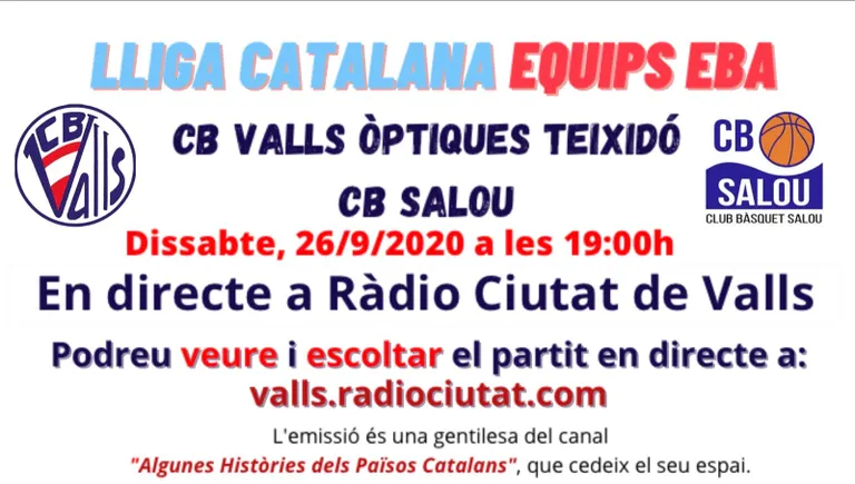 El CB Valls-CB Salou en directe a Ràdio Ciutat de Valls