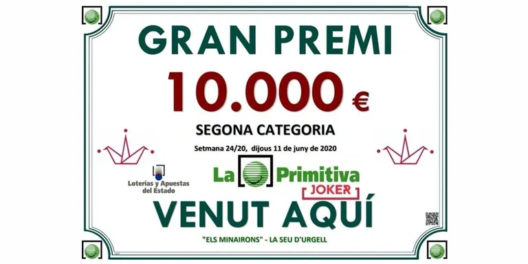 Premi de 10.000 euros a la Seu d'Urgell en el Joker de la Primitiva
