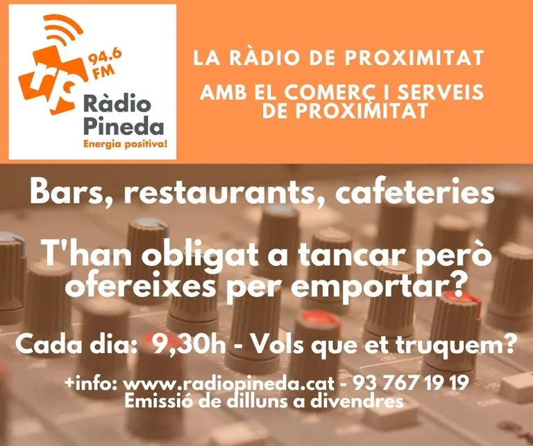 Ràdio Pineda: campanya de suport a bars, restaurants i cafeteries