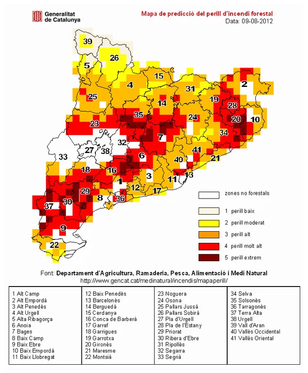 Es manté la prelaerta del pla Infocat pel risc d'incendi forestal