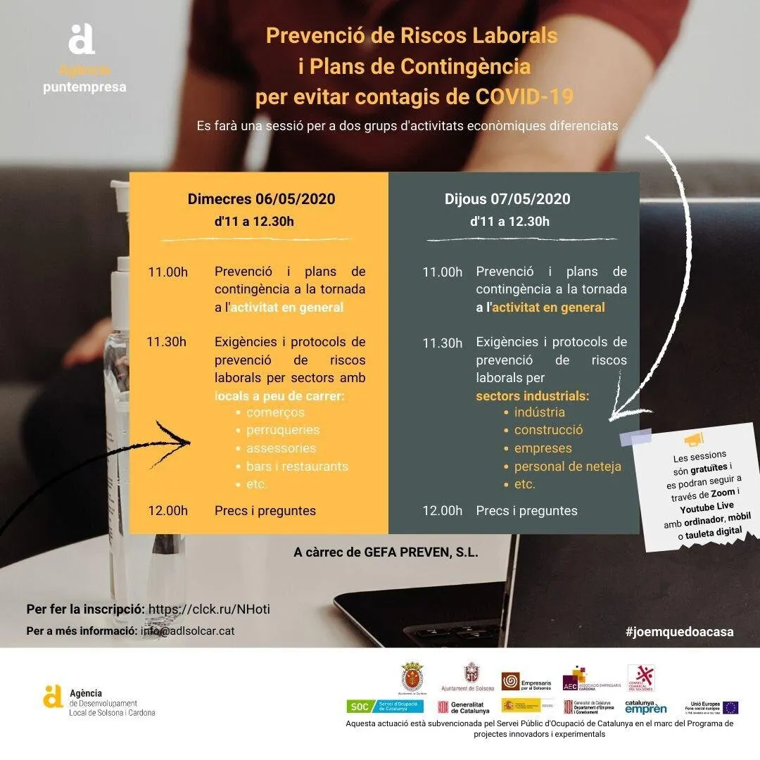 L'AdlSolCar organitza una sessió informativa en línia sobre prevenció de riscos laborals i plans de contingència per evitar contagis de Covid-19