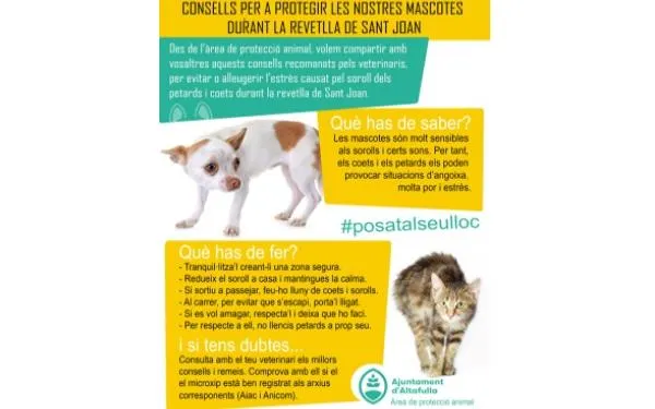 Impulsen una campanya per protegir els animals de companyia durant la revetlla