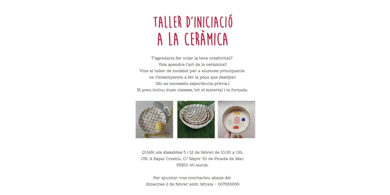 Taller d'iniciació a la ceràmica a l'Espai Creatiu