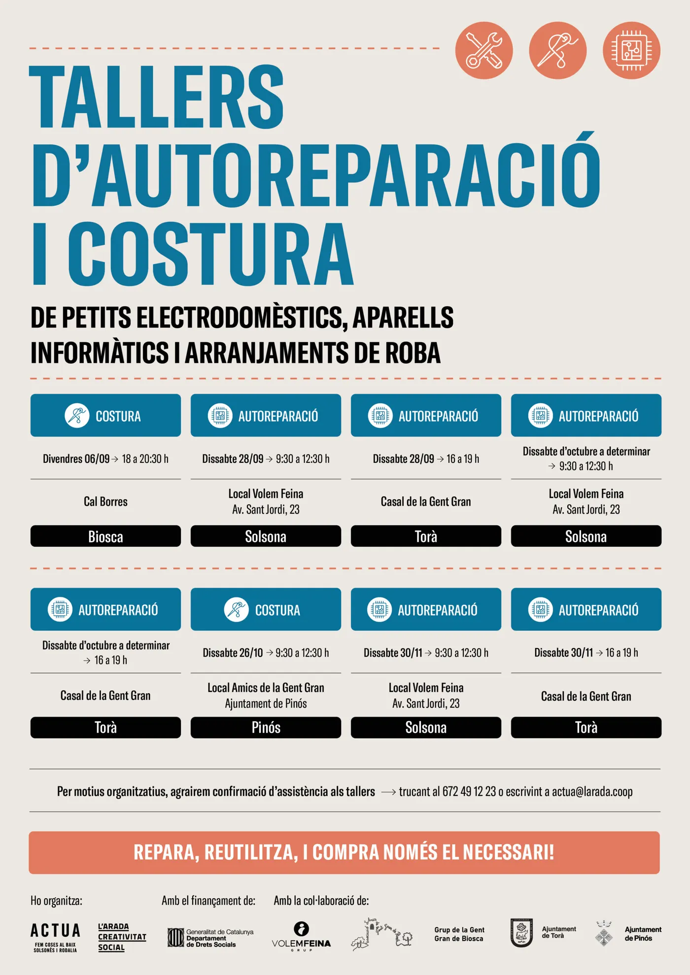 L'Actua de l'Arada dona el tret de sortida, aquest dissabte, als tallers d'autoreparació de petits electrodomèstics
