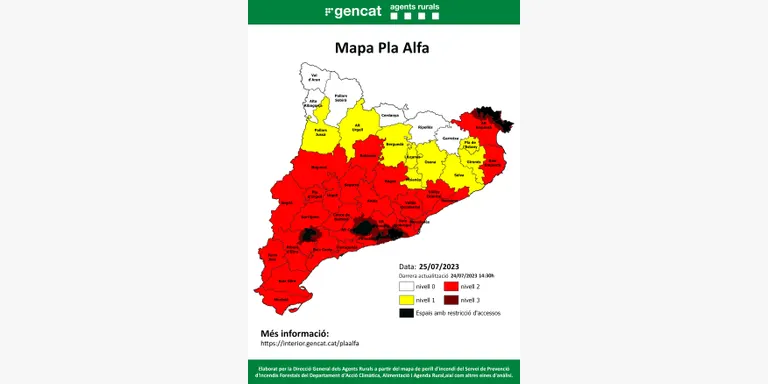 El Govern alerta d'una nova situació de perill d'incendi forestal per avui centrada al litoral de la meitat sud del país