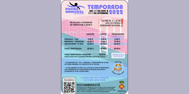 La piscina municipal de Constantí obre portes del 17 de juny a l’11 de setembre
