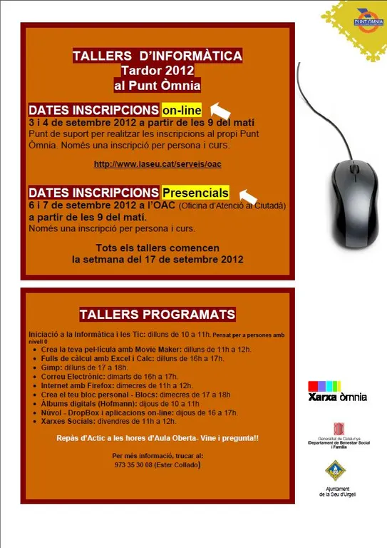 El Punt Òmnia oferta nou tallers d'iniciació a la informàtica i les TIC