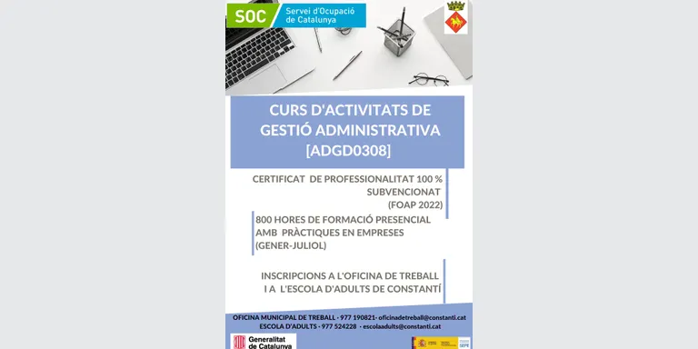 Es convoca un curs d’activitats de gestió administrativa a Constantí