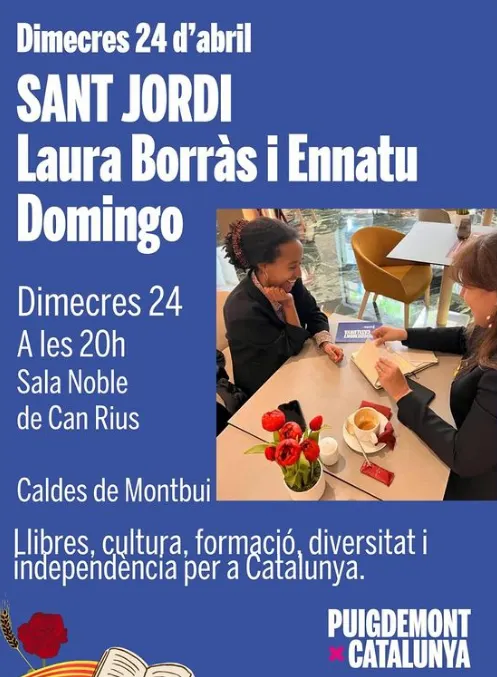 L’expresidenta del Parlament, Laura Borràs, i la número 6 de Junts, Ennatu Domingo fan parada a Caldes per presentar els seus llibres