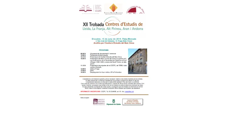 Fraga serà l’amfitriona de la XII Trobada de Centres d’Estudis Lleida, la Franja, Alt Pirineu, Aran i Andorra