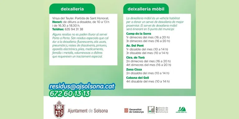 A partir de la setmana que ve Solsona tindrà una deixalleria mòbil