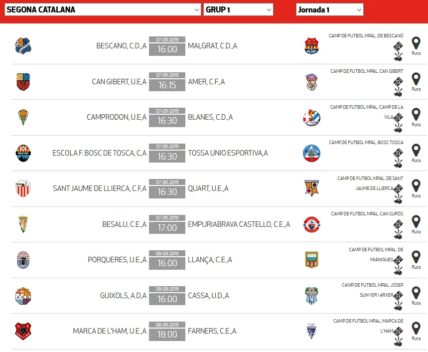 Jornada 1 - 2 Catalana (Grup 1)