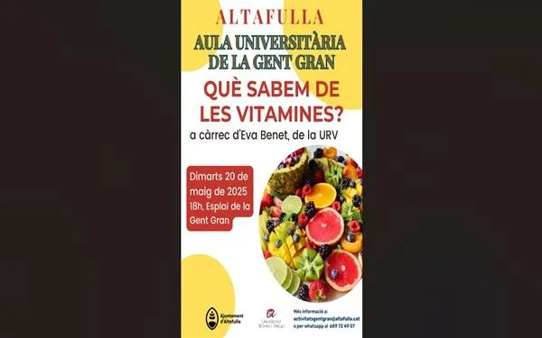 Les vitamines, a debat en la pròxima sessió de l’Aula d’Extensió Universitària de la URV a Altafulla
