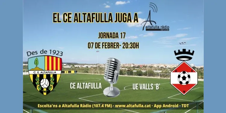 El partit entre el CE Altafulla i la UE Valls ‘B’ es disputa finalment aquest dimecres, a les 20.30h