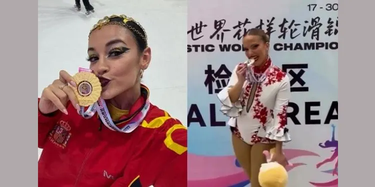 Les patinadores Ariadna Gironès i Paula Martínez, campiona i subcampiona del món de grups xous
