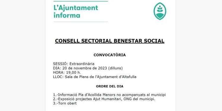L'Ajuntament d'Altafulla convoca un consell sectorial de Benestar Social on informarà sobre l'acollida de menors no acompanyats