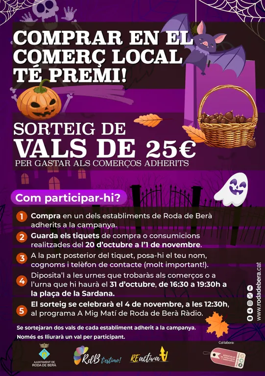 L'Ajuntament de Roda de Berà tira endavant una nova campanya de promoció del comerç local amb motiu de la castanyada i Halloween