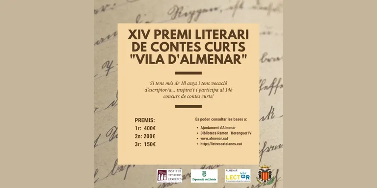 L’Ajuntament d’Almenar convoca el catorzè Premi Literari Vila d’Almenar de Contes Curts per aquest 2022