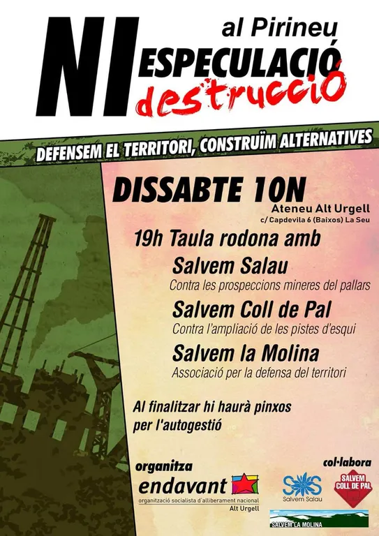 Taula rodona a la Seu "en defensa del territori i contra l'especulació al Pirineu"