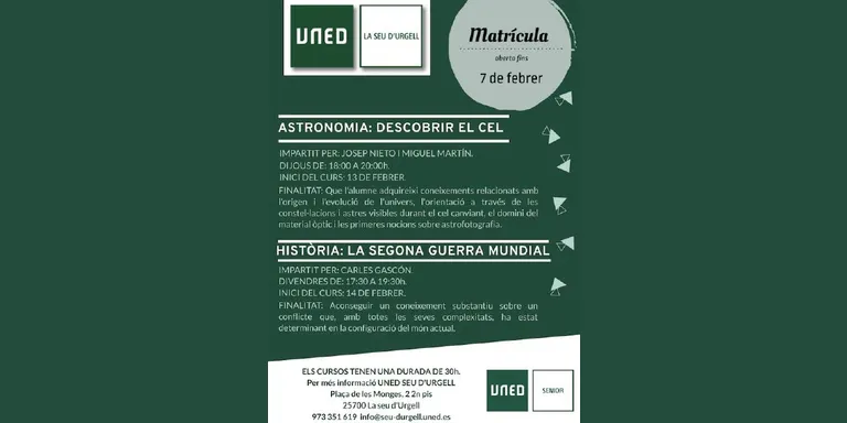 Astronomia i història, temàtiques dels nous cursos de la UNED Sènior