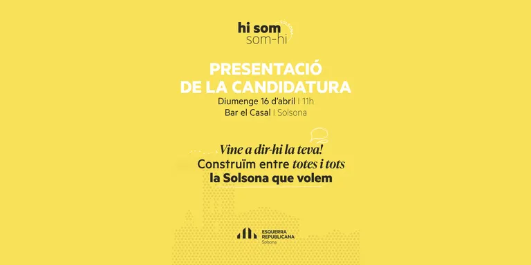 ERC Solsona presenta diumenge la llista al complet en el marc d'una dinàmica de grup oberta a tothom