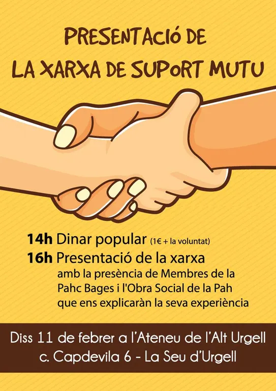 Dissabte es presenta la Xarxa de Suport Mutu a la Seu d’Urgell