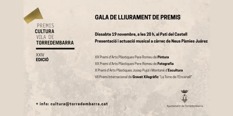 El 19 de novembre es lliuren els XXIV Premis Cultura Vila de Torredembarra