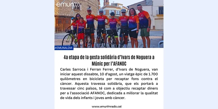 4a etapa de la ruta en bicicleta d'Ivars de Noguera a Múnic pel càncer