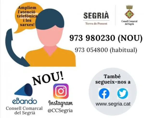 El Consell Comarcal del Segrià amplia l'atenció a la ciutadania i els seus canals de comunicació