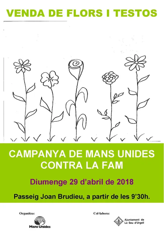 Parada de venda de flors i testos a càrrec de Mans Unides