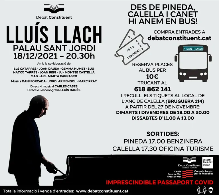 Autocars des de Pineda per anar al concert de Lluís Llach el proper 18 de desembre al Palau Sant Jordi