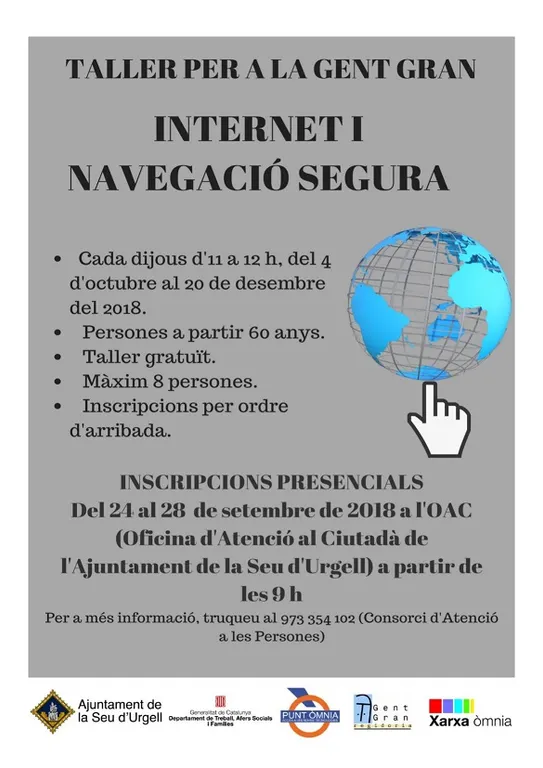 Taller gratuït per a gent gran sobre Internet i navegació segura