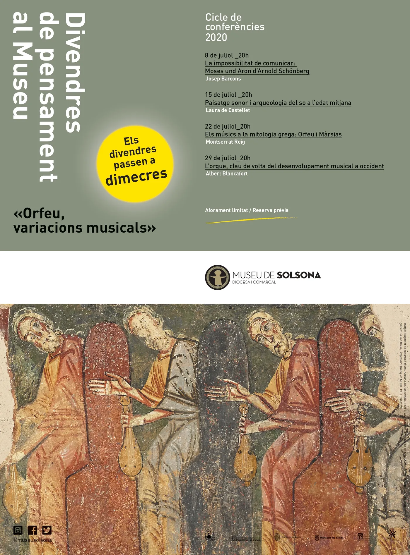 El Museu de Solsona recupera els Divendres de Pensament els dimecres de juliol amb el mateix programa