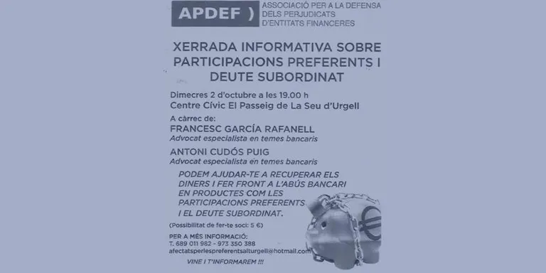 Xerrada informativa a la Seu sobre participacions preferents i deute subordinat